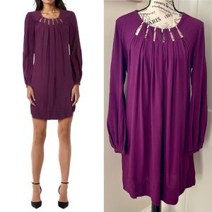 Diane von Furstenberg Beres Long Sleeve Shift Dress Plum Purple Sz 4